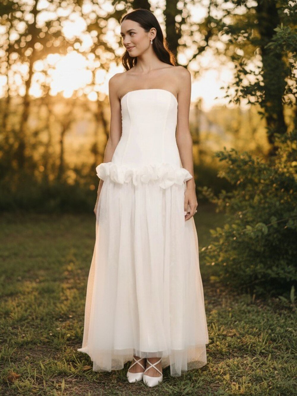 Lulus Ayla White Strapless Drop Waist Maxi Dress NWT